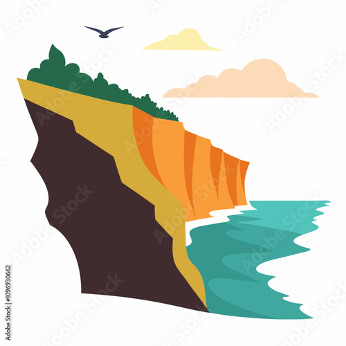 Seaside cliff silhouette vector illustration on white background