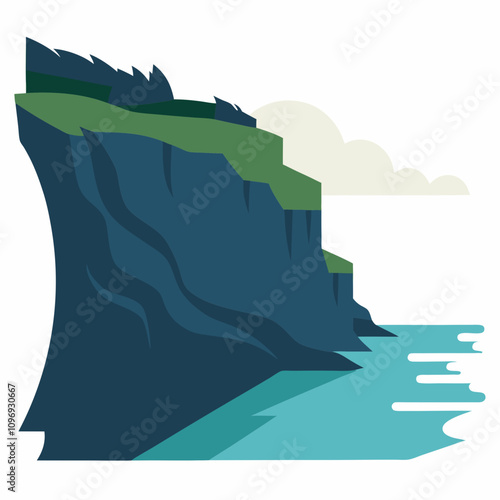 Seaside cliff silhouette vector illustration on white background