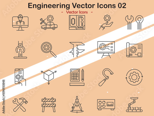 Icons illustrating additional engineering and construction themes in vector style