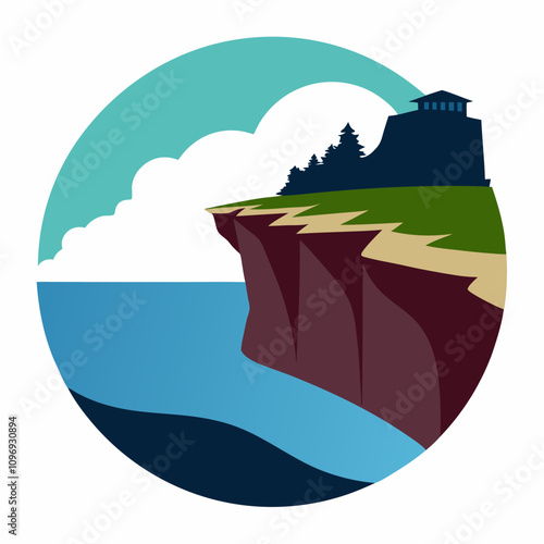 Seaside cliff silhouette vector illustration on white background