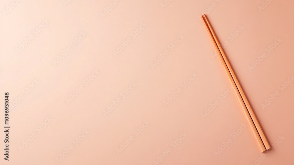 Minimalist chopsticks on pastel peach background with copy space Minimalist chopsticks on pastel peach background with copy space