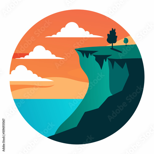 Seaside cliff silhouette vector illustration on white background