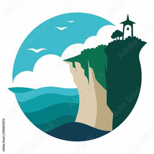 Seaside cliff silhouette vector illustration on white background