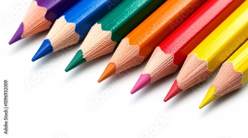 Colorful set of colored pencils on a white background