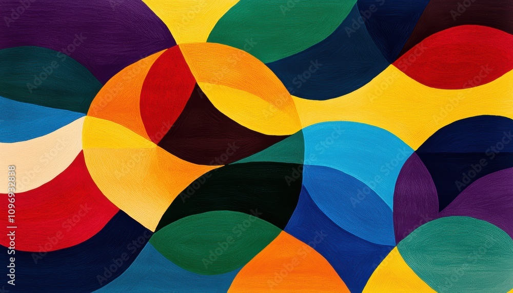 A vibrant, abstract pattern of overlapping circles and lines in a rainbow gradient on a modern rug A vibrant, abstract pattern of overlapping circles and lines in a rainbow gradient on a modern rug