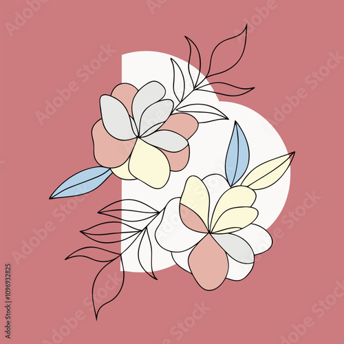 a delicate vector line art illustration of a floral arrangement featuring blooming flowers and leaves