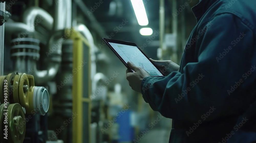 Engineer in Industrial Plant Using Tablet for Technical Analysis Engineer in Industrial Plant Using Tablet for Technical Analysis