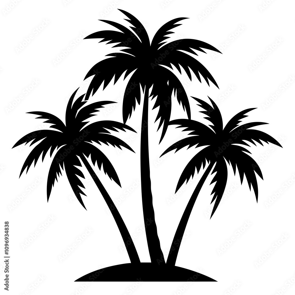 Fototapeta premium Palm Tree Silhouette Vector, Beach Palm Tree Vector, Sunset Palm Tree Silhouette, Summer Beach Tree