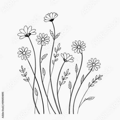 Wallpaper Mural a minimalist vector line art illustration of tall, delicate flowers with thin stems and small leaves Torontodigital.ca