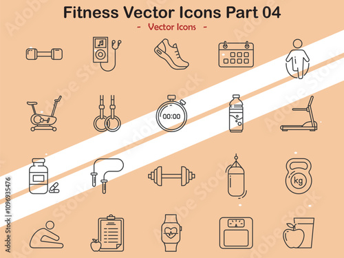 Icons showcasing fitness and sports-related themes in vector style