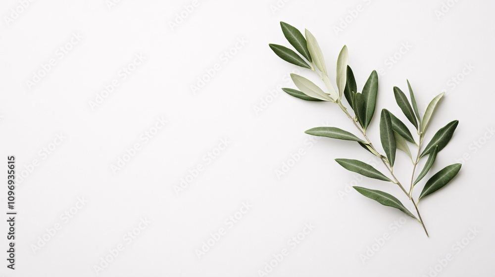Fototapeta premium Olive branch on clean white background with copy space