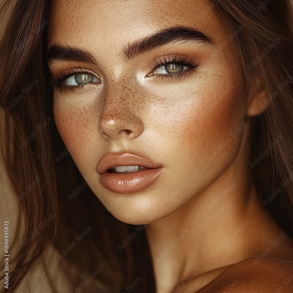 Fototapeta premium Closeup Portrait of a Beautiful Young Woman with Natural Beauty