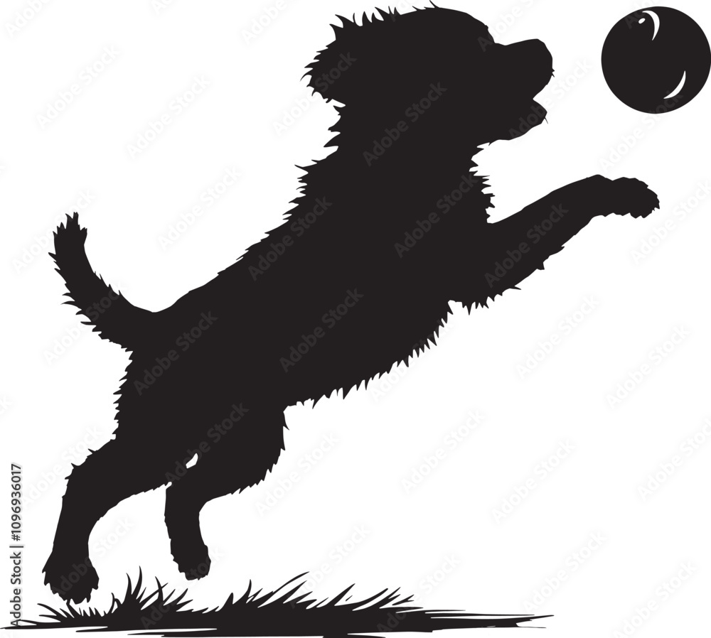 silhouette, Puppy Playing with a Ball, silhouette, Puppy Playing with a Ball,