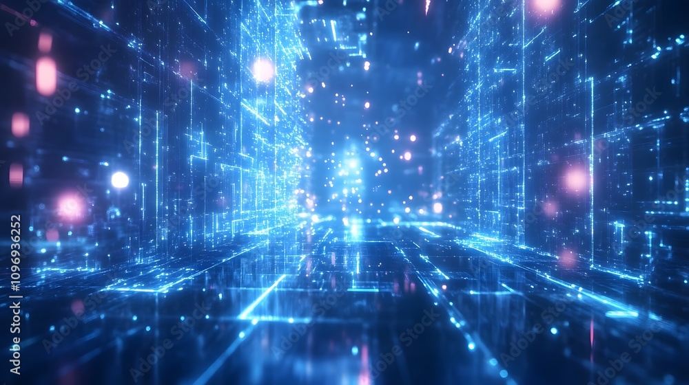 Abstract digital city with blue and pink glowing lights. Abstract digital city with blue and pink glowing lights.