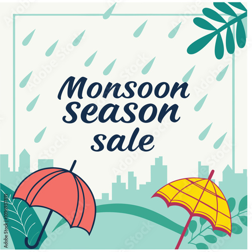 umbrellas Monsoon season sale realistic design illustration