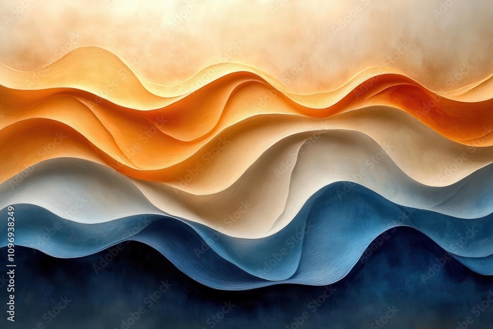 abstract artwork featuring flowing wavy lines in beige and blue tones, with a distinct light brown center rectangle, creating a harmonious blend of colors and shapes that evoke emotion abstract artwork featuring flowing wavy lines in beige and blue tones, with a distinct light brown center rectangle, creating a harmonious blend of colors and shapes that evoke emotion