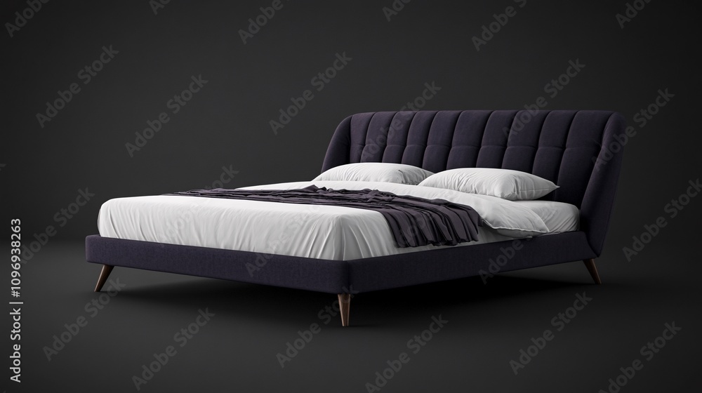 Fototapeta premium Modern upholstered bed with white bedding