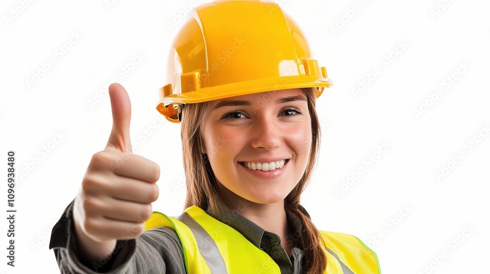 Female Engineer Giving Thumbs Up at Construction Site with Safety Gear Female Engineer Giving Thumbs Up at Construction Site with Safety Gear
