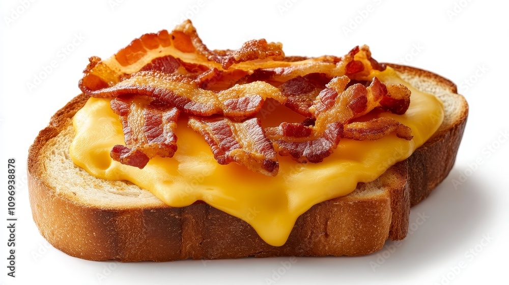 Melted Cheese and Crispy Bacon Toast - Delicious crispy bacon and melted cheese on toasted bread, perfect for breakfast or a snack. Represents comfort food, savory flavors, and easy meal. Melted Cheese and Crispy Bacon Toast - Delicious crispy bacon and melted cheese on toasted bread, perfect for breakfast or a snack. Represents comfort food, savory flavors, and easy meal.