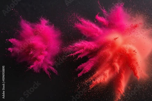 Colorful Dust Explosion in Magenta and Coral on Black Background