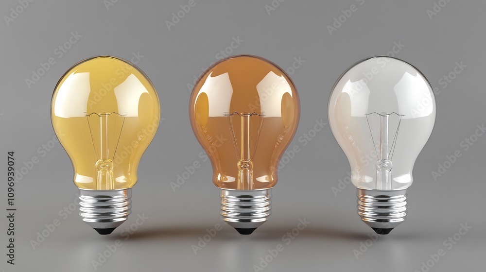 Three Light Bulbs in Different Colors: Yellow, Amber, and White Three Light Bulbs in Different Colors: Yellow, Amber, and White