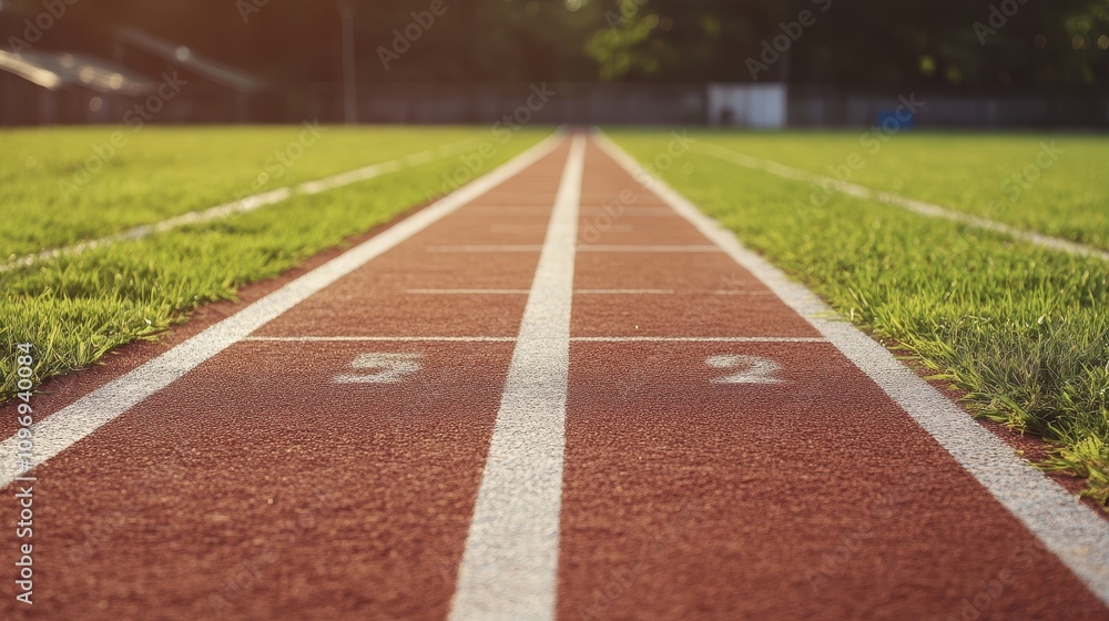 Running track lanes leading to the finish line. Running track lanes leading to the finish line.