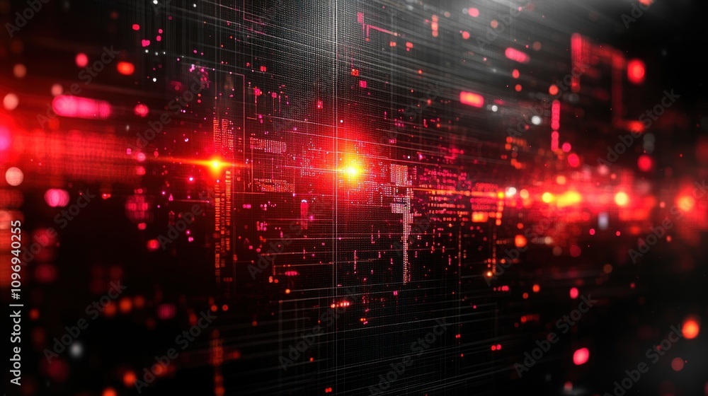 Fototapeta premium Abstract Red Digital Network: Glowing Data Streams and Connections