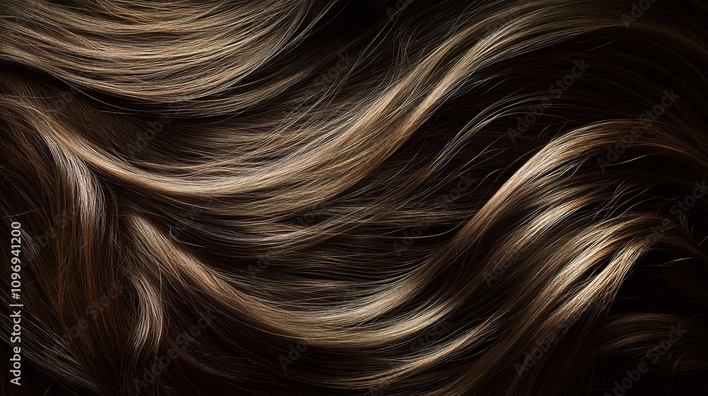 Healthy Flowing Brunette Hair on Black Background for Beauty Focus Healthy Flowing Brunette Hair on Black Background for Beauty Focus