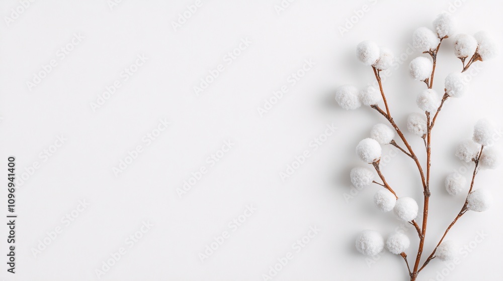 Snowy branch on white background Snowy branch on white background