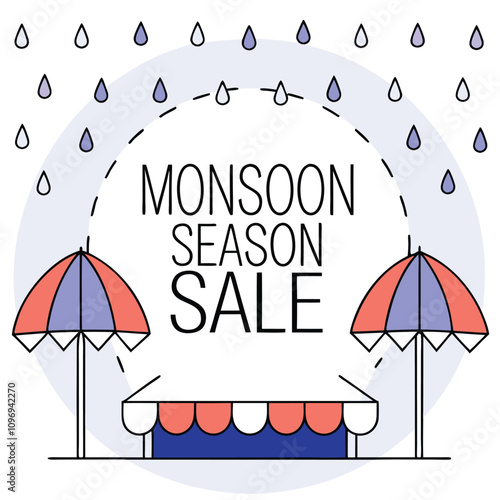 umbrellas Monsoon season sale realistic design illustration