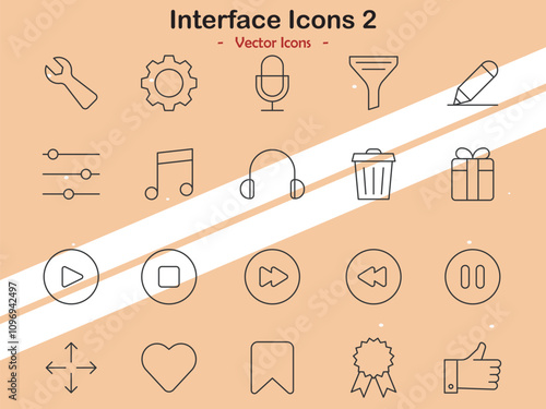 Icons representing various interface elements in vector style