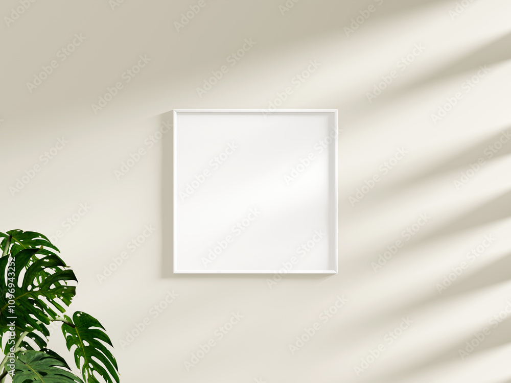 Frame mockup on white wall. Poster mockup. Clean, modern, minimal frame. Empty frame Indoor interior, show text or product Frame mockup on white wall. Poster mockup. Clean, modern, minimal frame. Empty frame Indoor interior, show text or product