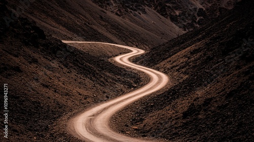 winding road through rocky landscape photo