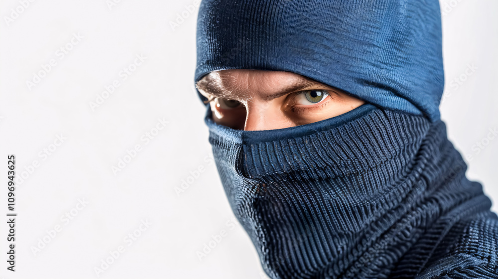 Burglar wearing a balaclava isolated on white. Burglar wearing a balaclava isolated on white.