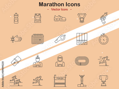 An energetic set of marathon icons ideal for sports and fitness projects.