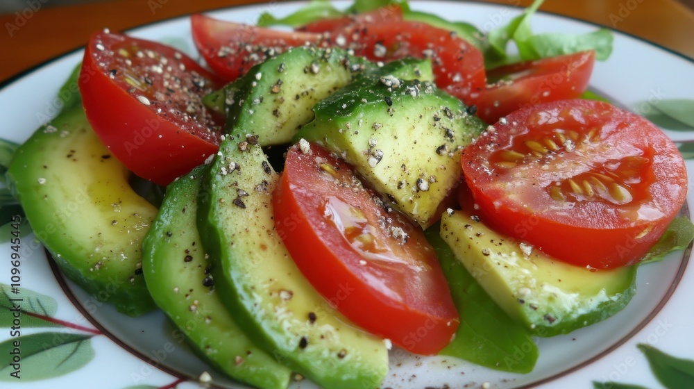Fresh avocado and tomato salad with pepper. Fresh avocado and tomato salad with pepper.