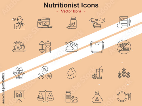 A vibrant collection of nutritionist icons perfect for health and wellness designs.