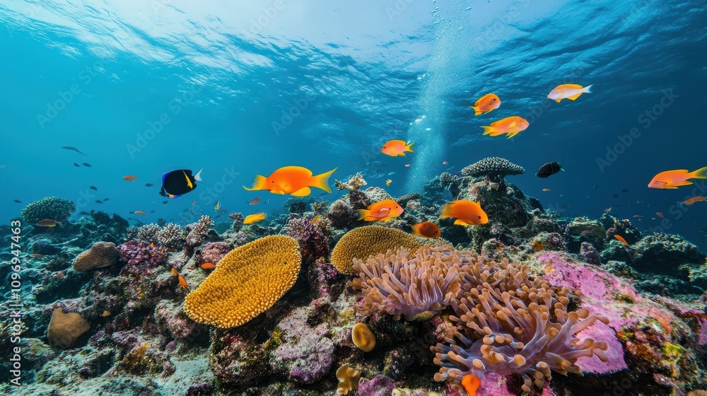 Fototapeta premium Diving into vibrant underwater reef scene coral coast nature photography ocean depths aquatic life