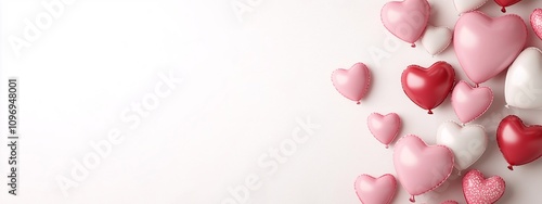 Valentine banner with heart shaped balloons decoration with copy space. Concept of love, happiness and romance