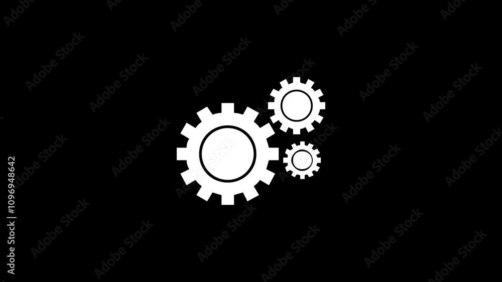Three gears white gear icons shapes rotating work concept animation . Three gears white gear icons shapes rotating work concept animation .
