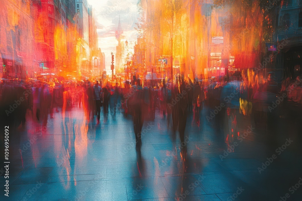 an abstract street fair blurs into a collage of colors and shapes, effectively capturing the lively atmosphere and vibrant energy, leaving space for imaginative interpretations and reflections an abstract street fair blurs into a collage of colors and shapes, effectively capturing the lively atmosphere and vibrant energy, leaving space for imaginative interpretations and reflections