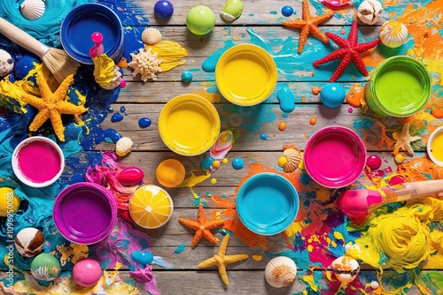 Cheerful Beach Day Paint Flurry with Vibrant Colors and Joyful Hues photo