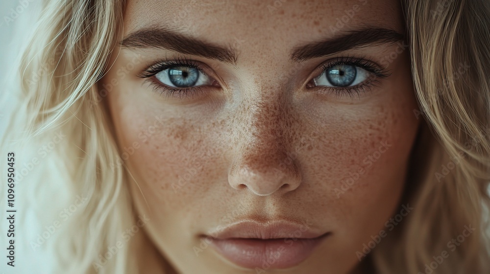 Close-Up Portrait of a Scandinavian Blonde Woman with Natural Beauty Close-Up Portrait of a Scandinavian Blonde Woman with Natural Beauty
