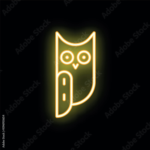 Glowing neon yellow owl sign on a black background