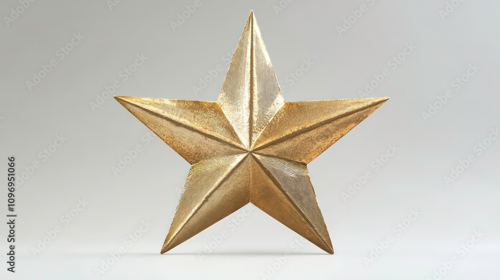 A five-pointed gold star with reflective metallic texture, elegant and modern, photorealistic style, isolated on white background A five-pointed gold star with reflective metallic texture, elegant and modern, photorealistic style, isolated on white background