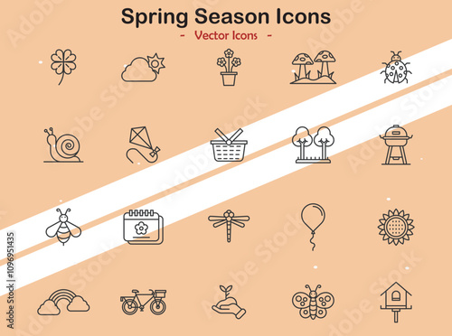 Icons representing the spring season and nature themes in vector style