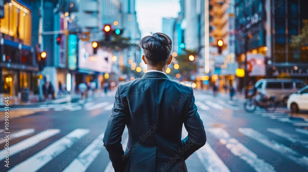 Businessman at crossroads deciding between outsourcing and in-house. Businessman at crossroads deciding between outsourcing and in-house.