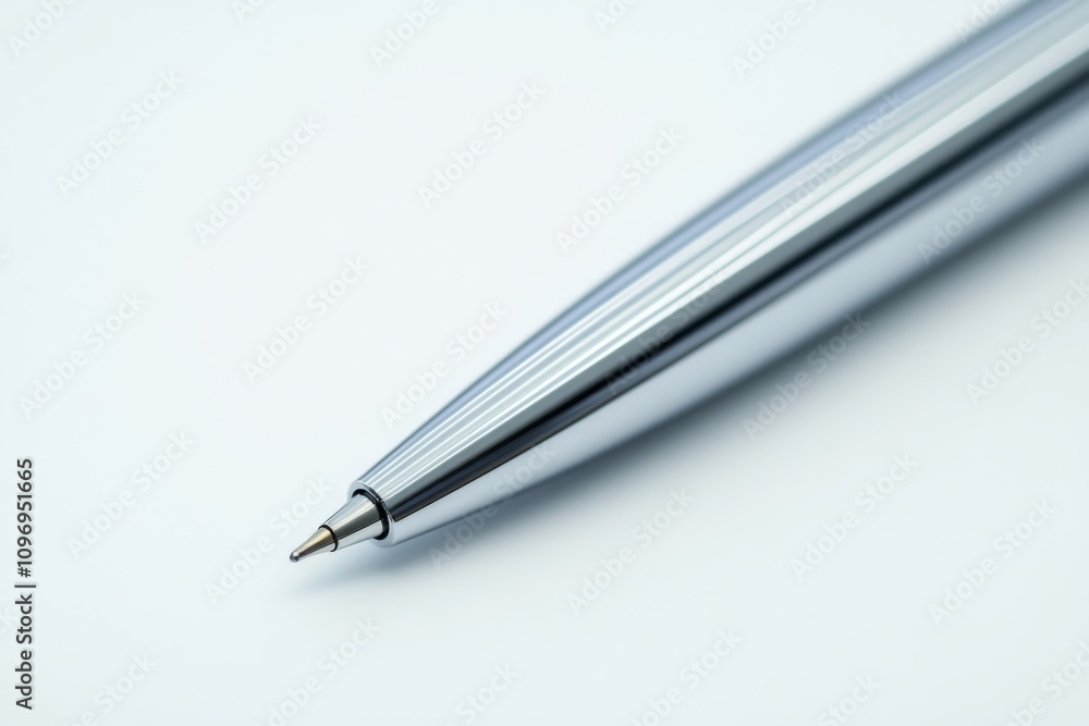 Elegant Silver Metal Pen on Bright Surface Elegant Silver Metal Pen on Bright Surface