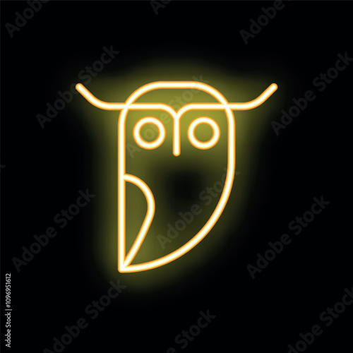 Yellow neon sign representing an owl glowing in the dark