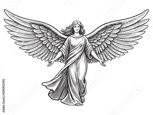 angel with wings sketch drawing hand drawn vector illustration